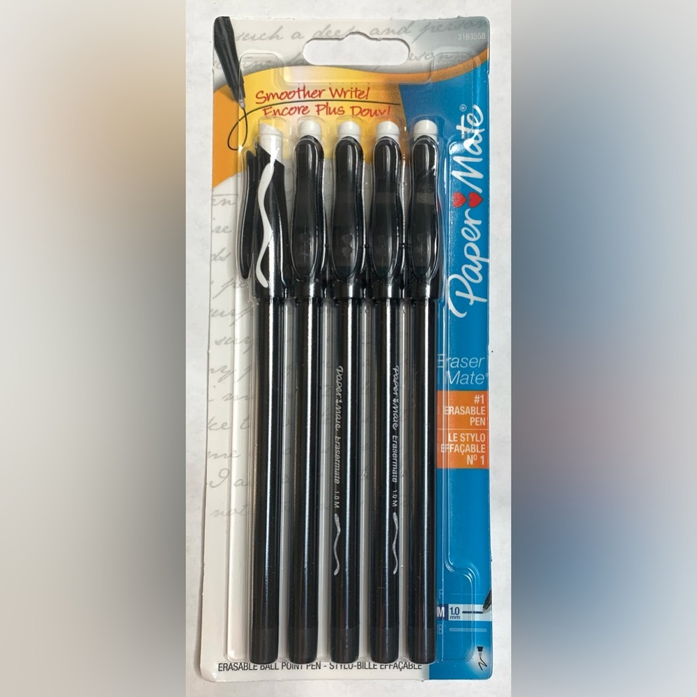 New BLACK PAPER MATE ERASERMATE Pen, Medium Point 5 pack papermate erasable pen